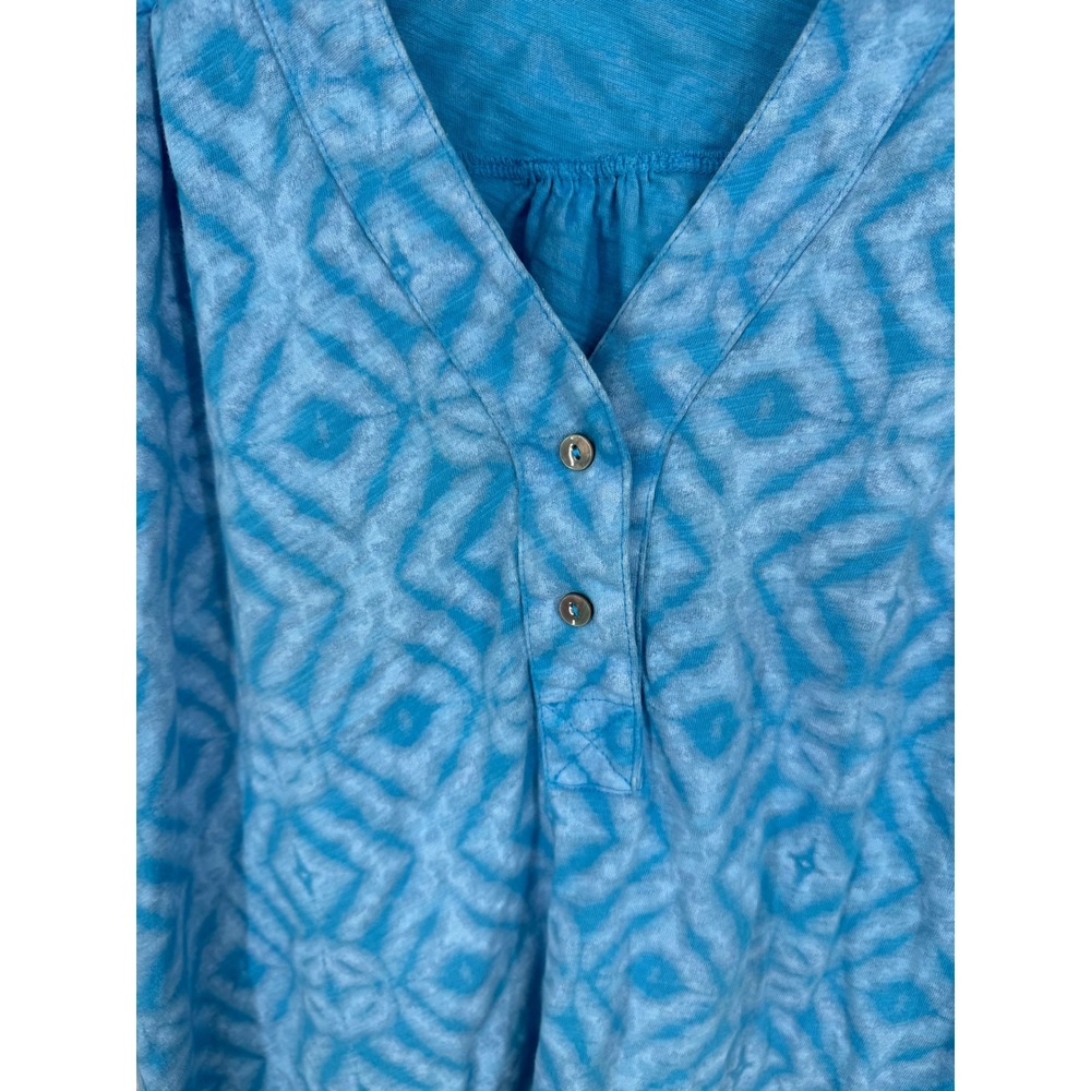 Fresh Produce Blue Tie Dye Geometric Print Henley Top Women's Small Coastal Boho - Picture 6 of 9